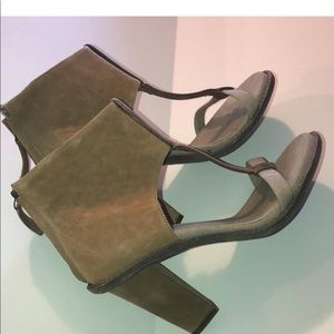 T-Strap Leather and Suede Heels